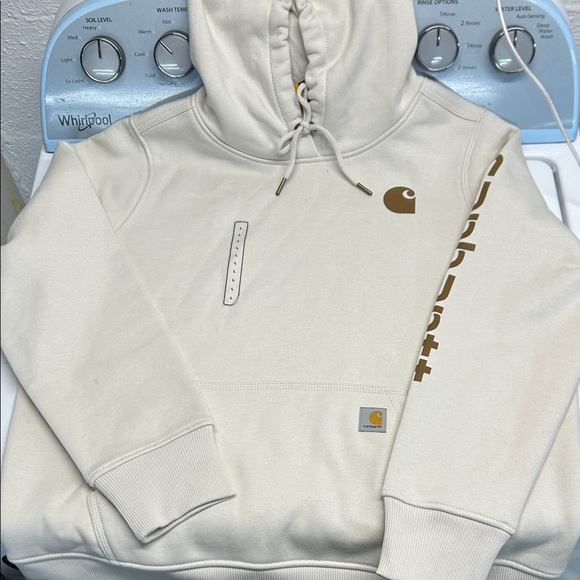 Carhartt Tops - Carhartt Off-White Hoodie with Brown Details